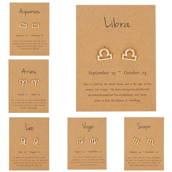 FREE! (w/purch) Zodiac stud earrings gold birth month - Picture 4 of 8